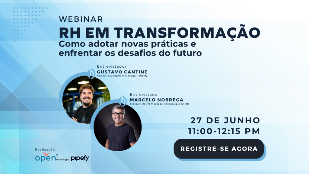 Blue Modern Online Webinar Instagram Post 1280 × 720 px 1920 × 1080 px Assista a Reprise do Webinar "RH em Transformação" com a Pipefy e a Opentec